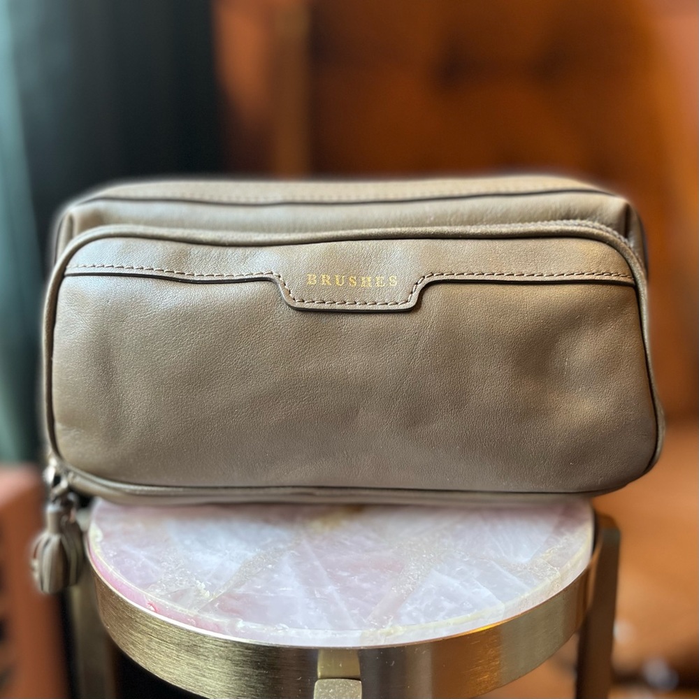 Anya Hindmarch vintage leather Makeup Travel Bag tan olive color rare - Picture 7 of 10